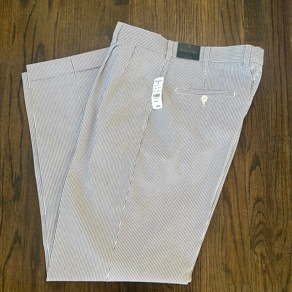 NWT Mens Brooks Brothers Elliot Blue Seersucker Pant W35 L32 - Picture 3 of 8